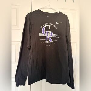 Nike Colorado Rockies Black Long Sleeve Tee with Purple Logo